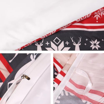 Christmas Stripe Polyester Duvet Cover Set Queen Size - Lightweight Breathable Bedding
