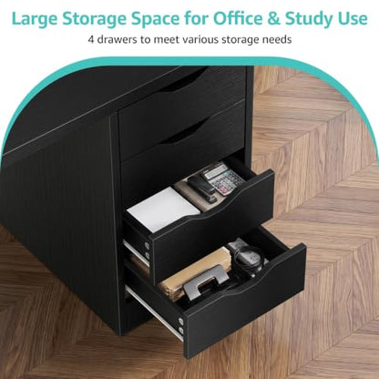 Computer Desk with Drawers – 47 Inch Black Wood Workstation for Home Office