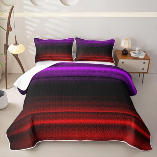 Geometric Red Purple Quilt Set King Size Ombre 3D Print Bedspread with 2 Pillowcases - Ruby Lavender Variation