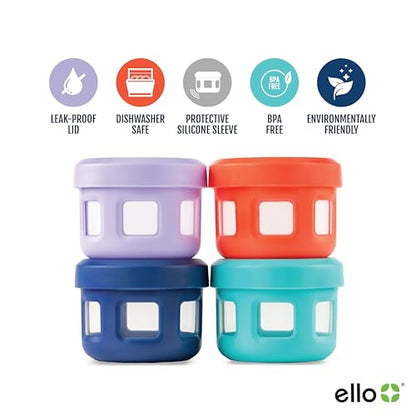 Ello Reusable Condiment Containers 4oz each with Screw-on Leak Proof Lid 4 Pack | Perfect for Salad Dressing Sauce Dips Lunchbox Picnic Travel Bento Box | BPA-Free | Dishwasher Safe | Fruit Cobbler