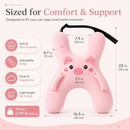 Kids Car Neck Support Pillow with Plush Comfort and Gray Cover - Travel Cushion for Kids