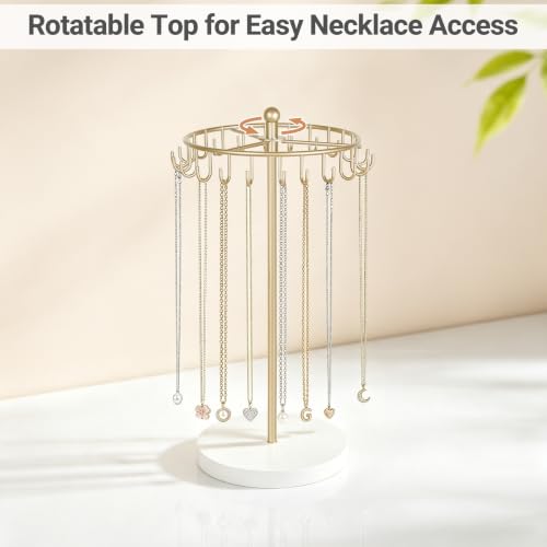 Rotating Jewelry Display Stand with 22 Hooks - Metal Necklace Holder Organizer