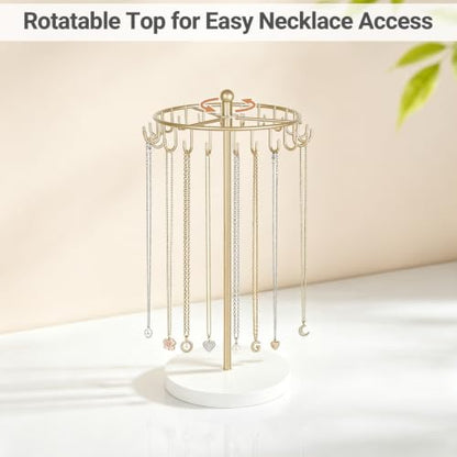 Rotating Jewelry Display Stand with 22 Hooks - Metal Necklace Holder Organizer