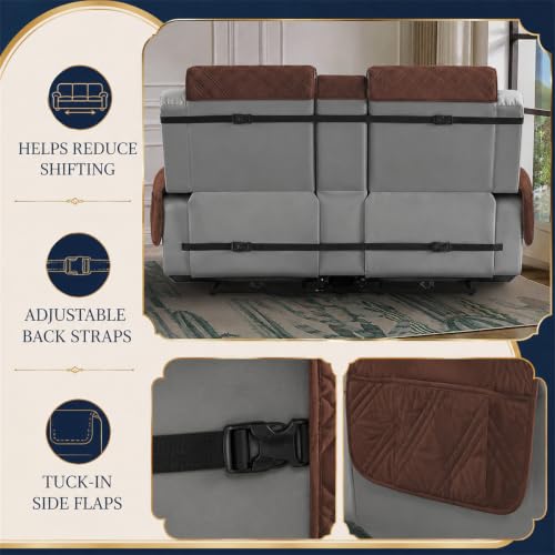 Coffee Waterproof Loveseat Recliner Cover with Center Console and Straps - 2 Seater