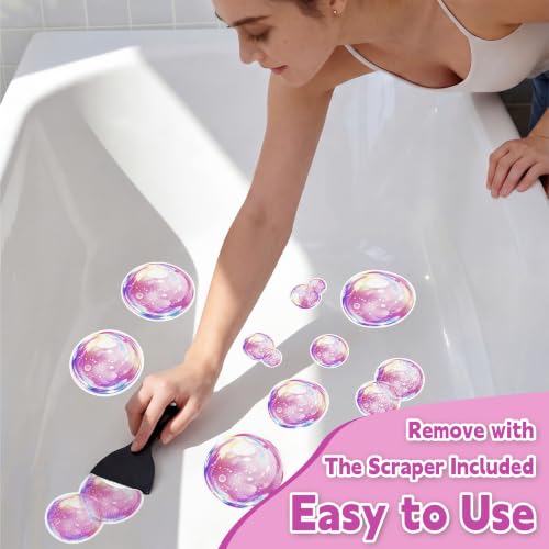Pink-Purple Bubble Non Slip Bathtub Stickers Set with Scraper - 24PCS