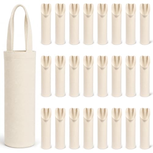 24 Pack Canvas Wine Bags with Handles - 20 Inch White Reusable Gift Tote