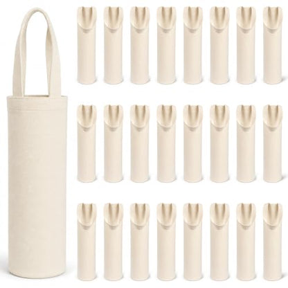 24 Pack Canvas Wine Bags with Handles - 20 Inch White Reusable Gift Tote