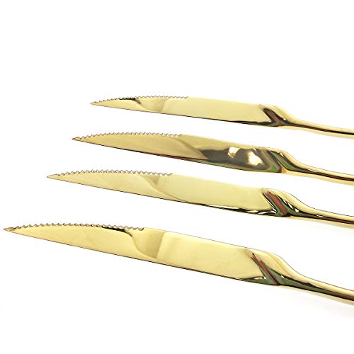 Heavy Duty Stainless Steel Steak Knives Set of 6 - Gold Mirror Finish, Sharp & Elegant