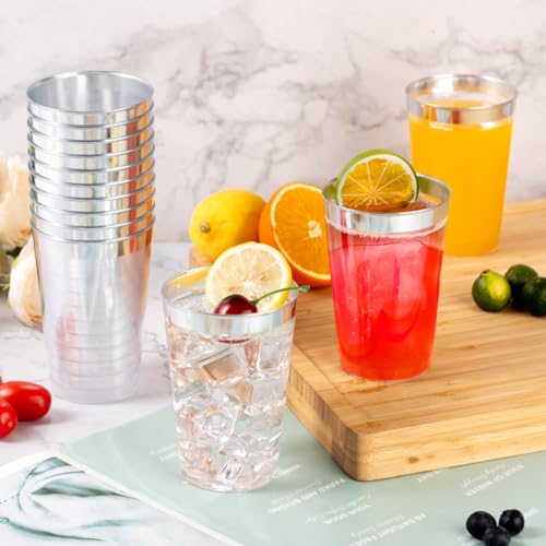14oz Silver Plastic Cups for Party - 50PCS Disposable Silver Cups