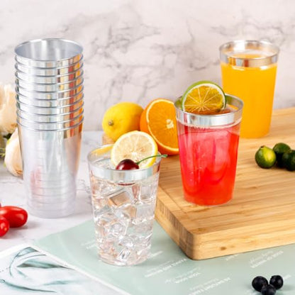 14oz Silver Plastic Cups for Party - 50PCS Disposable Silver Cups