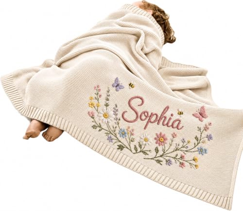 Personalized Floral Wreath Baby Blanket with Name Embroidery - Style 1