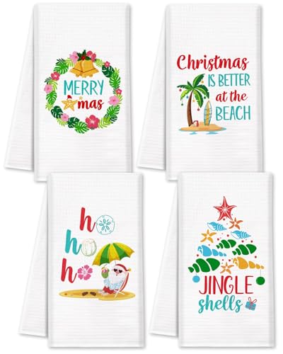 Beach Christmas Kitchen Towels - Hawaii Aloha Coastal Dish Towels - Variations