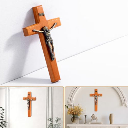 6.9 Inch Wooden Catholic Crucifix Wall Cross with Jesus & INRI Plaque - Traditional Religious Decor