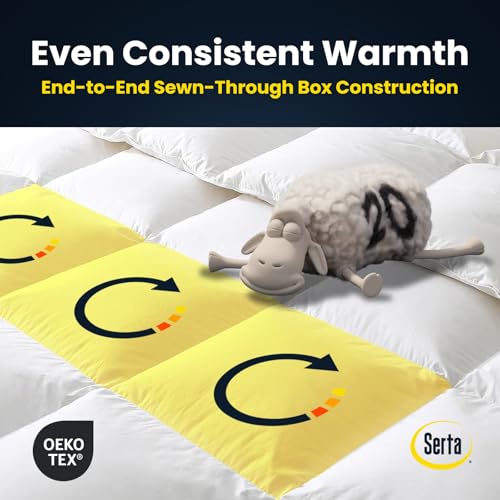 Serta Goose Feathers Down Fiber Comforter Oversize Queen Duvet Insert,100% Cotton, Hotel Luxury Hypoallergenic Comforter 68oz All Season Medium Warmth 90 x 98 in White