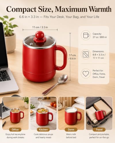 Electric Stewing Cup 27oz 6-in-1 Portable Cooking Kettle Beige with Filter