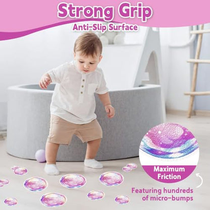 Pink-Purple Bubble Non Slip Bathtub Stickers Set with Scraper - 24PCS