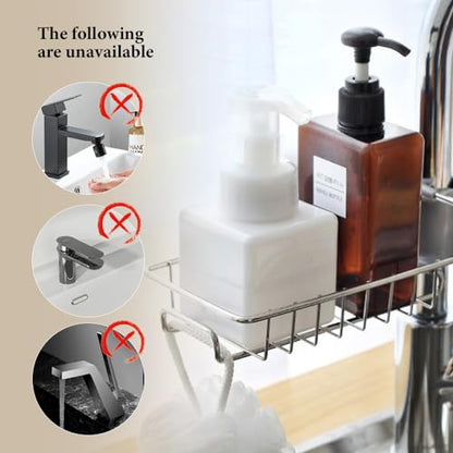 SICOSPI Faucet Rack Holder-Stainless Steel, 2024 Upgraded Sponge Holder for Kitchen Sink, Adjustable Detachable Sponge Holder Over Faucet, Sink Organizer Sponge Holder for Kitchen Bathroom (1pcs)