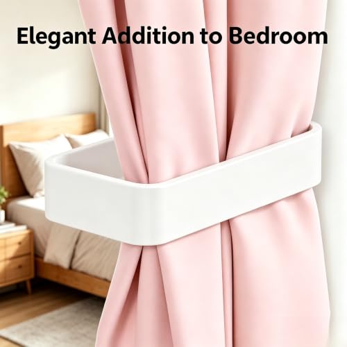 White Adhesive Curtain Holdbacks - No Drill, Damage-Free Peel & Stick, 2 Pack