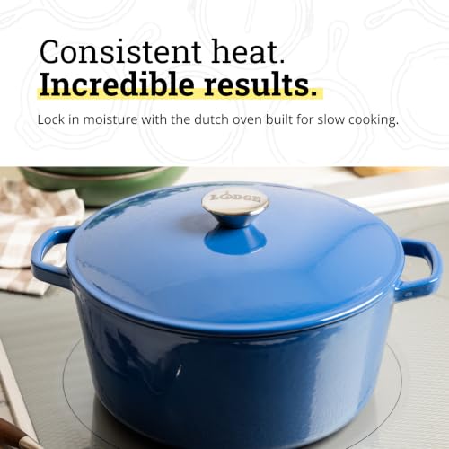 Lodge 5 Quart Cast Iron Enamel Dutch Oven - Denim, Kitchen Cookware