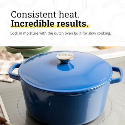 Lodge 5 Quart Cast Iron Enamel Dutch Oven - Denim, Kitchen Cookware