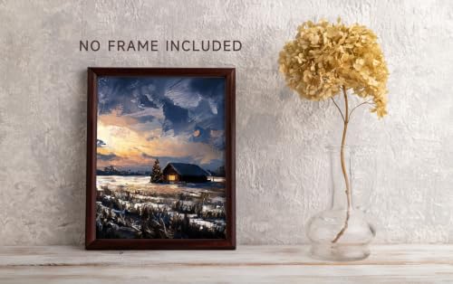 Christmas Winter Cabin Wall Art Vintage Snow Scene 8x10 Unframed Print