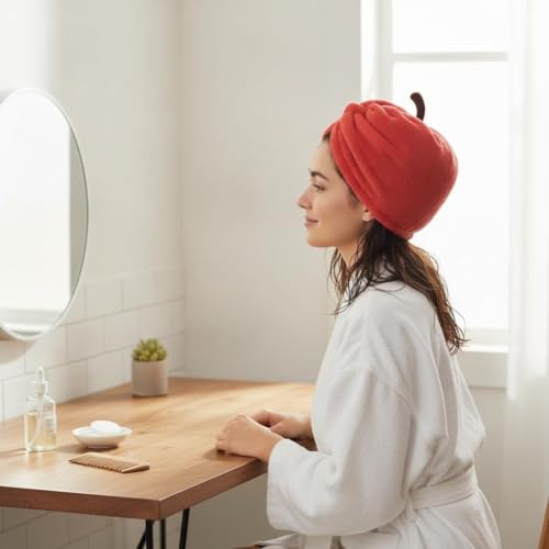 Cartoon Microfiber Hair Drying Towel Cap - Red, Fast Absorbent & Soft for Home Gym