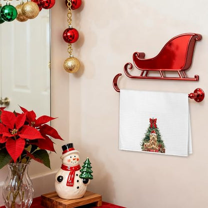 Christmas Goldendoodle Kitchen Towels - Red Bow Dog Lover Gifts, 16x24 Inches - Holiday Decor