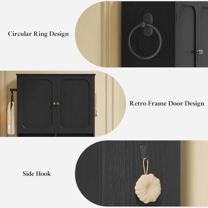 Black Over Toilet Storage Cabinet with Mobile Cart - Bathroom Organizer
