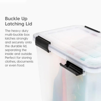 IRIS USA WeatherPro 41 Qt Storage Bins - BPA-Free Plastic, Stackable & Nestable with Tight Seal | Clear/Black, 4 Pack