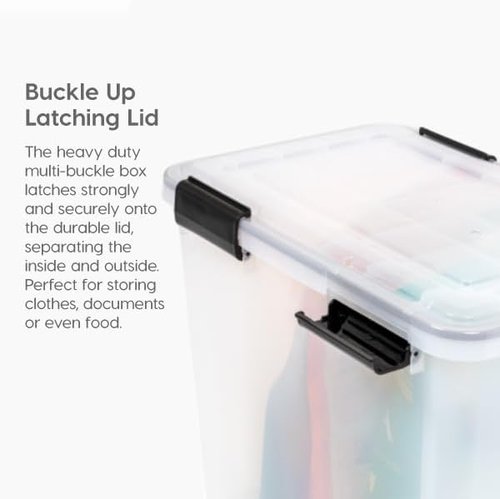IRIS USA WeatherPro 103 Qt Storage Bins - BPA-Free Plastic with Tight Seal & Latch | 2 Pack - Clear/Black