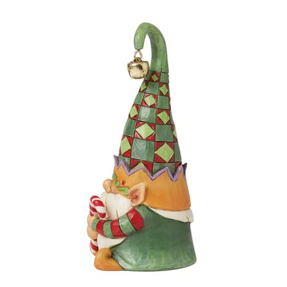Gnome Elf Holding Candy Cane Christmas Figurine - Hand-Painted Resin Decor