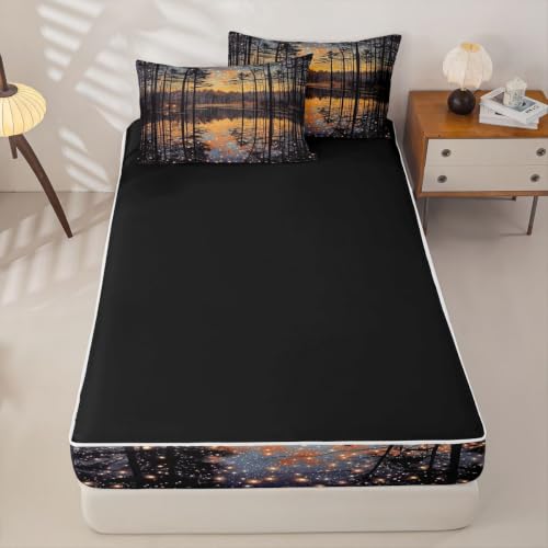 Twin Zipper Bedding Set with Comforter Sheets & Pillowcases - Black Orange