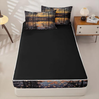 Twin Zipper Bedding Set with Comforter Sheets & Pillowcases - Black Orange