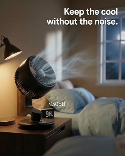 Black Desk Fan for Bedroom Air Circulator, Battery Powered Cordless Fan