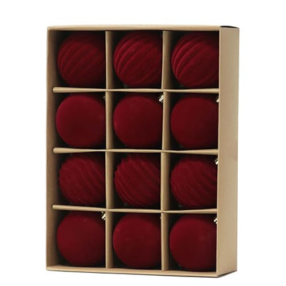 Red Velvet Christmas Ornaments Set - Burgundy 3.15 Inch, 12 Pieces, Variation of THIS listing