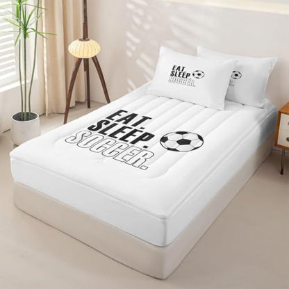 Kids Rugby Football Comforter Set - Queen Size, White & Black, 3-Piece