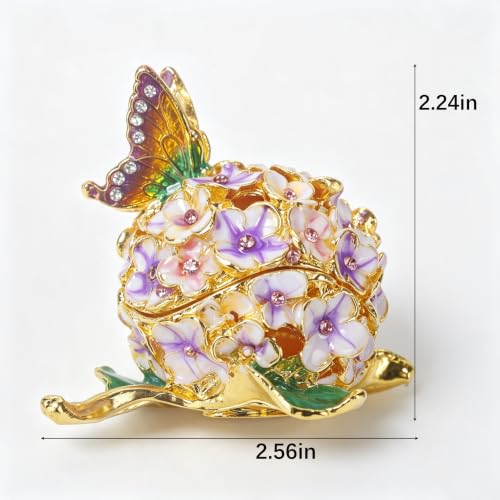 Vintage Enamel Flower Trinket Box with Butterfly Keepsake Jewelry Storage - Pink & Purple