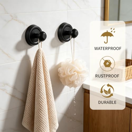 Black Suction Cup Hooks Removable Bathroom Towel Holder Shower Organizer