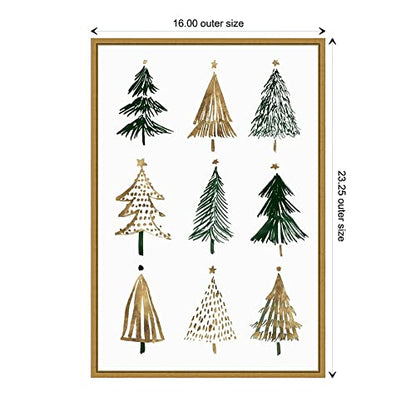 Evergreen Trees Wall Art Canvas 23x16 with Gold Float Frame - Holiday Decor