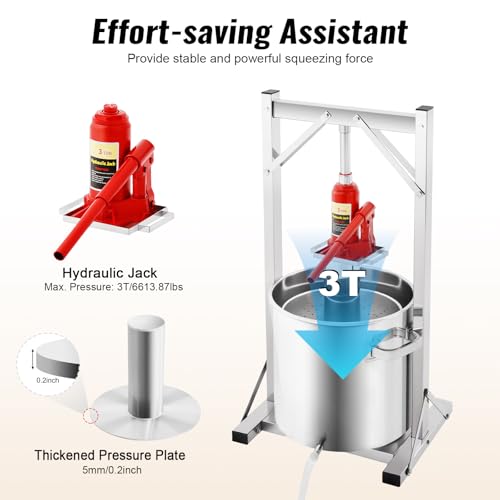 5.8 Gallon Stainless Steel Fruit Wine Press with Hydraulic Jack for Cider & Juice