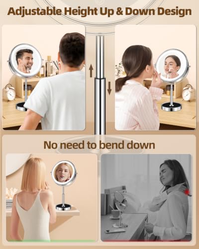 Chrome Lighted Makeup Mirror with 30X Magnification & Adjustable Height