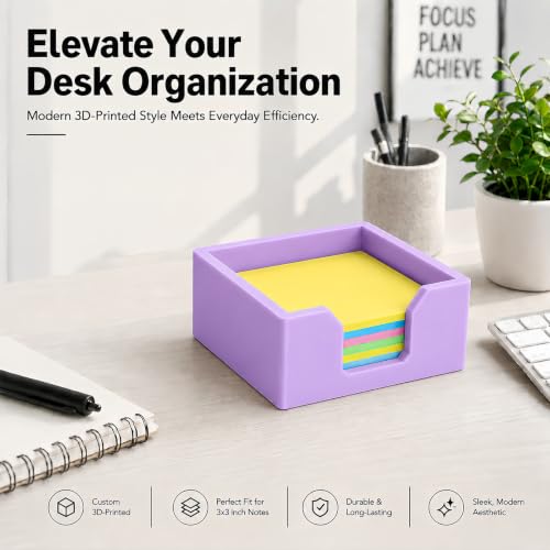 Purple 3D Printed Sticky Note Holder for 3x3 Notes Desk Organizer