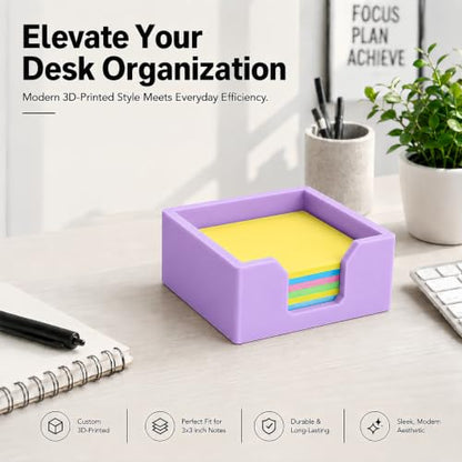 Purple 3D Printed Sticky Note Holder for 3x3 Notes Desk Organizer
