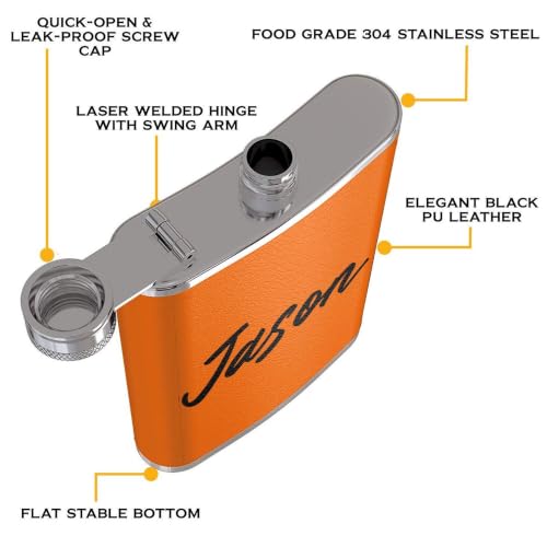 Custom Leather 8oz Flask with Photo Logo - Black
