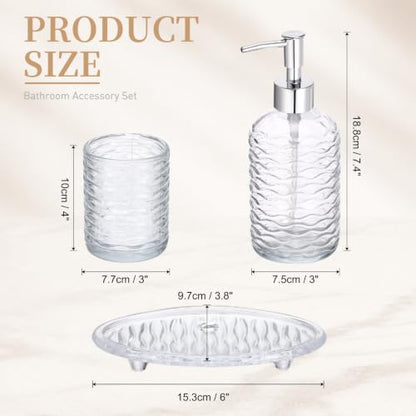 Clear Glass Bathroom Accessory Set with Wavy Stripes - 4 Pieces