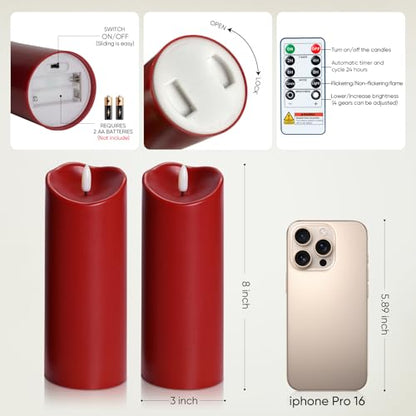 Outdoor Waterproof Flameless LED Candle with Remote & Timer - Red 8x3 Inches - Variation D3xH8