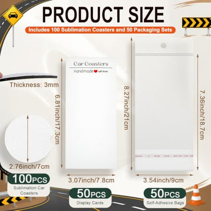 Sublimation Car Coaster Set - White 2.76 Inch Blank Coasters Pack for Customization