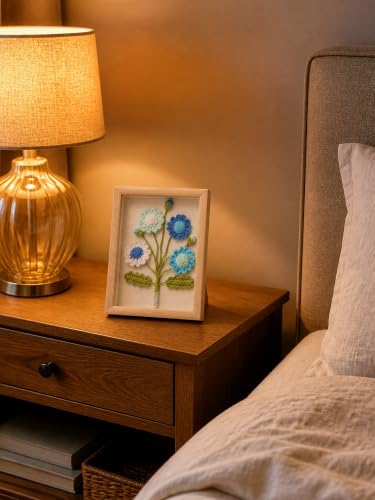 Crochet Flower Bouquet Shadow Box Frame Decor Gift - Blue, 1.2in
