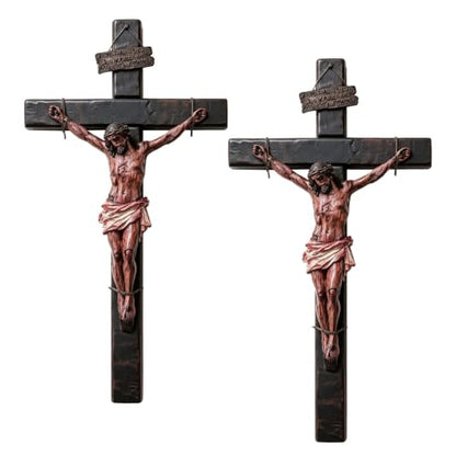 Sacred Jesus Crucifix Wall Cross Set of 2 - Catholic Religious Home Decor