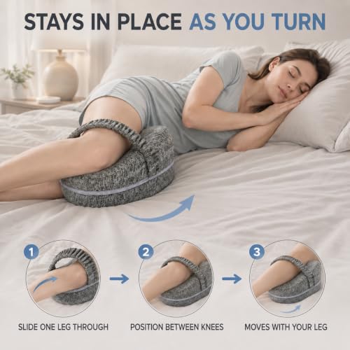 Knee Pillow for Side Sleepers with Strap - Memory Foam Support for Sciatica & Post-Surgery